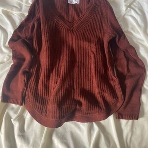 RD Style Women's V-Neck Ribbed Sweater - Rust